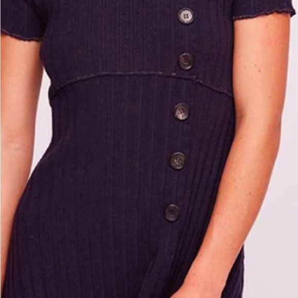 Free People Lottie Navy Blue Ribbed Button Front Mock Neck Sweater Dress XL (A11 - Picture 5 of 11